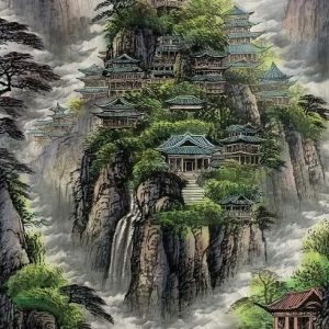 Chinese classical boundary painting green landscape-1096852316