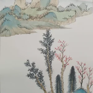 Hand-painted Chinese painting has a very Zen-like green landscape-1259628902