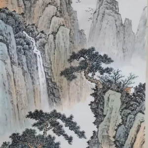 Freehand Free-Style Landscape Painting with a Traveler in Cyan Robes-182206