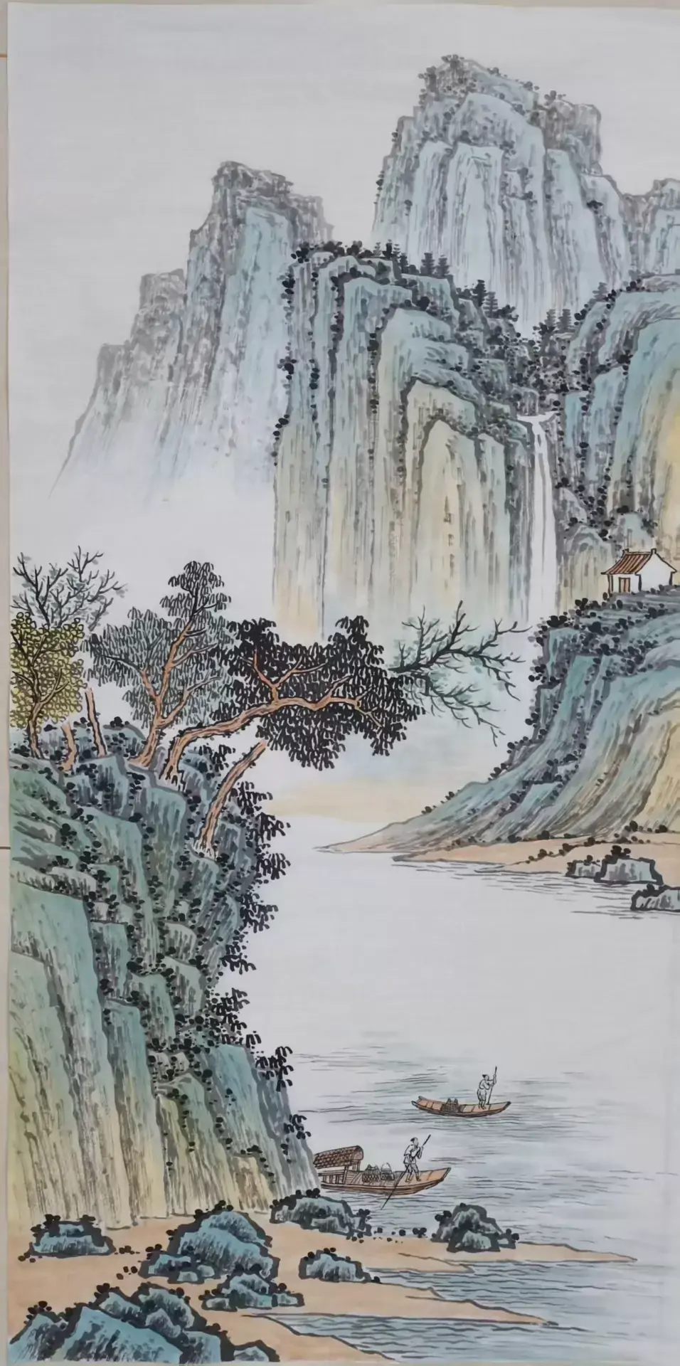 Hand-painted Landscape Painting - Fishing Boats on River-182209