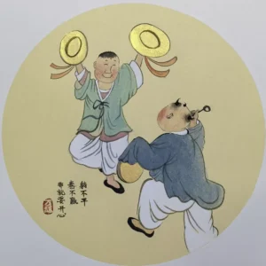 Hand-painted freehand traditional Chinese painting figures, two joyful young children-182200