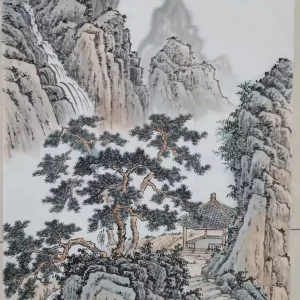 Hand-painted landscape painting - a small pavilion on the mountain path-182207