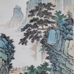 Hand-painted landscape painting with pine trees and waterfalls-182205